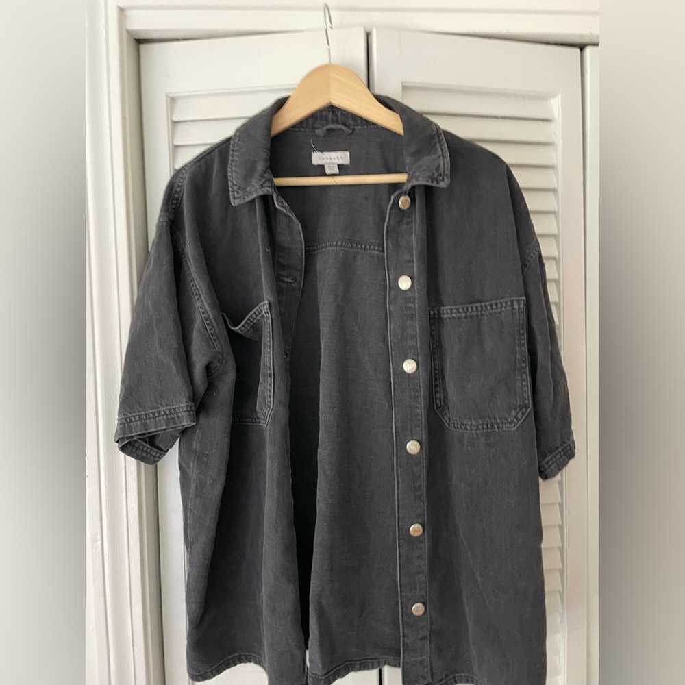 Top shop black denim button down